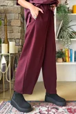Oxford Stretch Herringbone Box Pleat Pant Burgundy